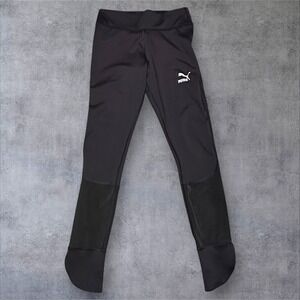Puma‎ Womens Black Athletic Training Leggings Mesh Panels Logo Size M